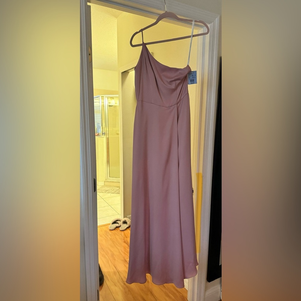 Ballet pink long bridesmaid or wedding guest dress